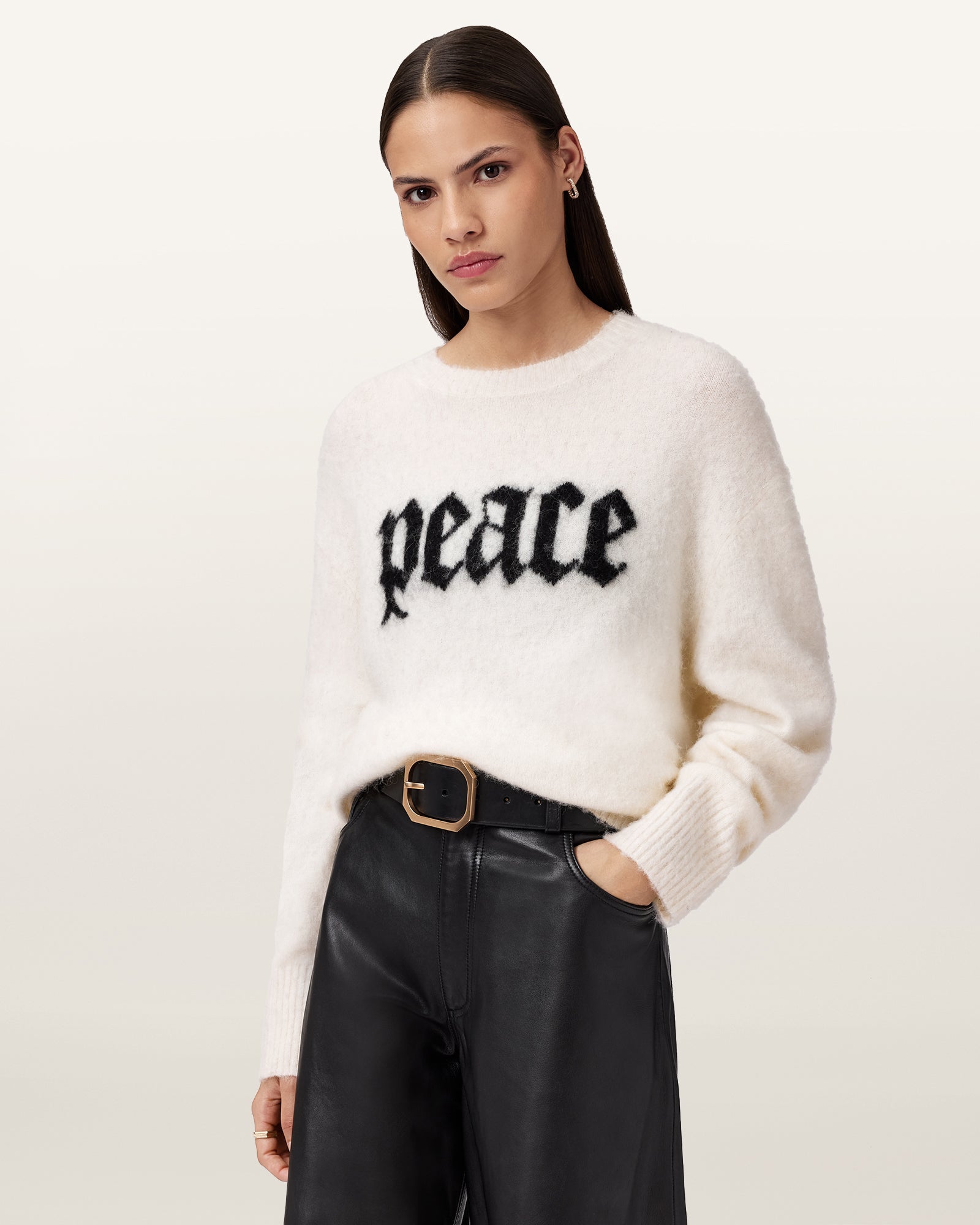CHALK WHITE/BLACK Color Peace Crew Knit from AllSaints