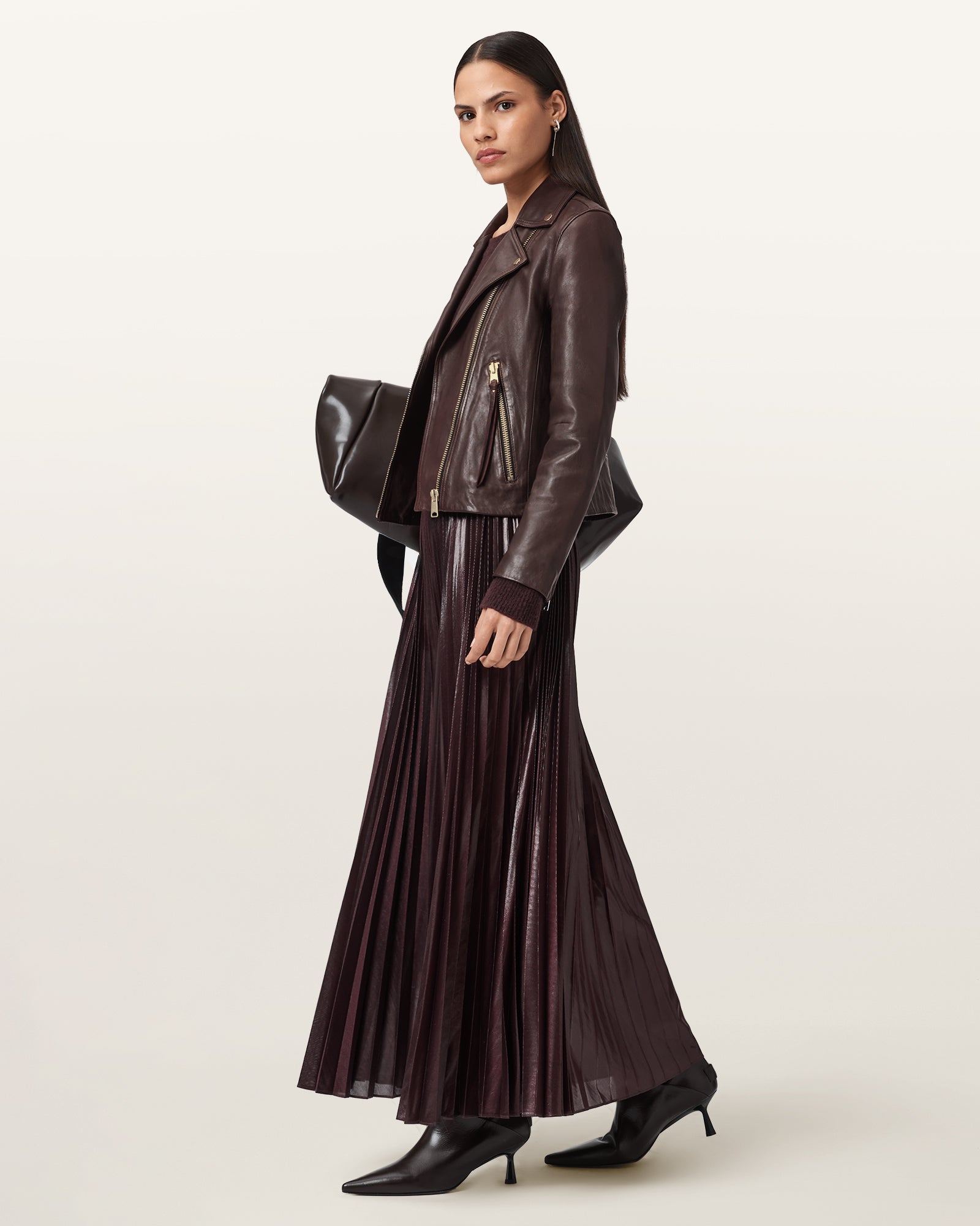 OXBLOOD RED Color Dalby Biker Leather Jacket from AllSaints