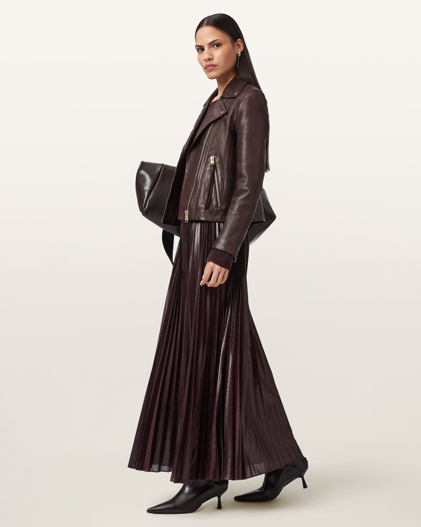 OXBLOOD RED Color Dalby Biker Leather Jacket from AllSaints