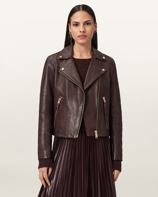 OXBLOOD RED Color Dalby Biker Leather Jacket from AllSaints