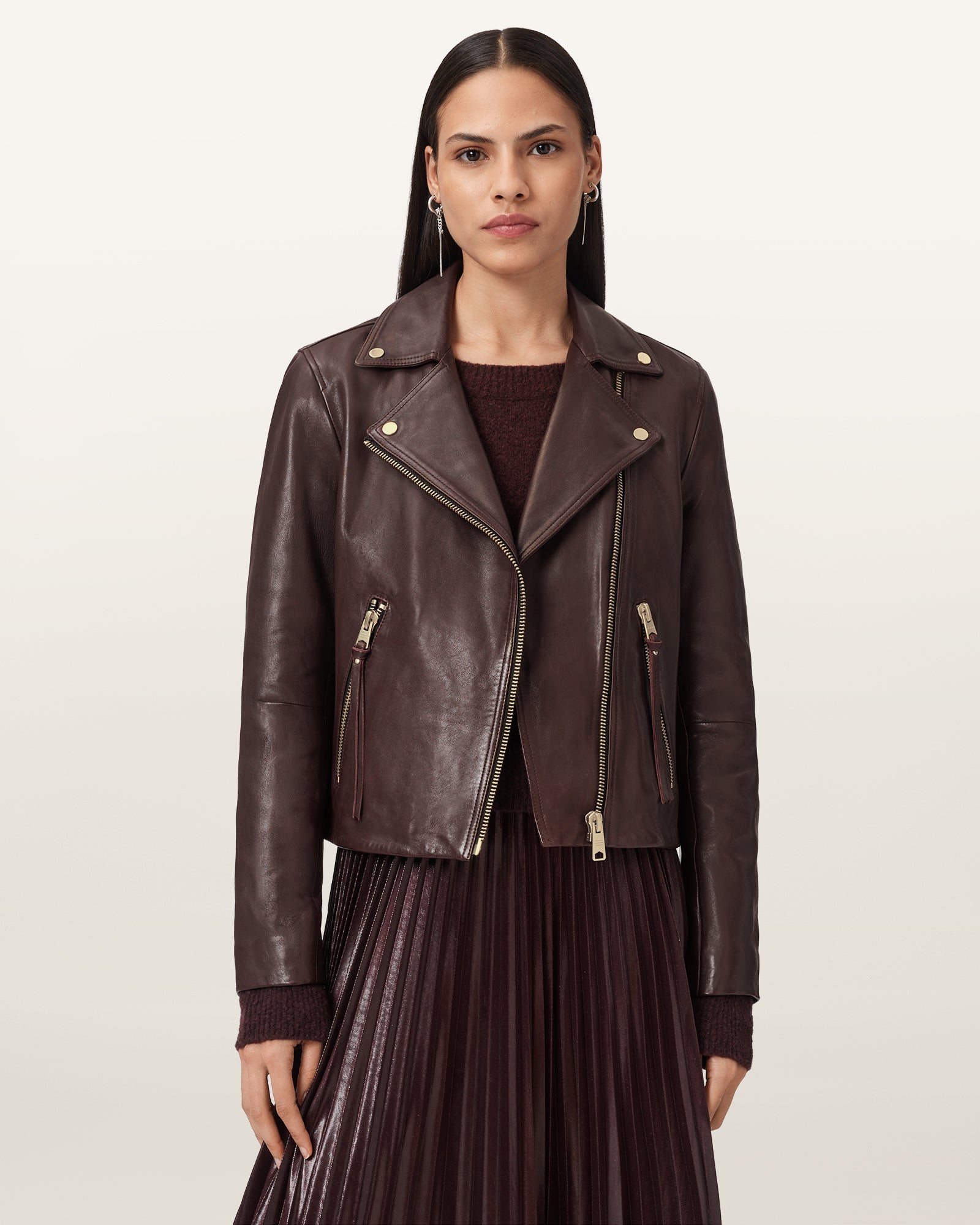 OXBLOOD RED Color Dalby Biker Leather Jacket from AllSaints