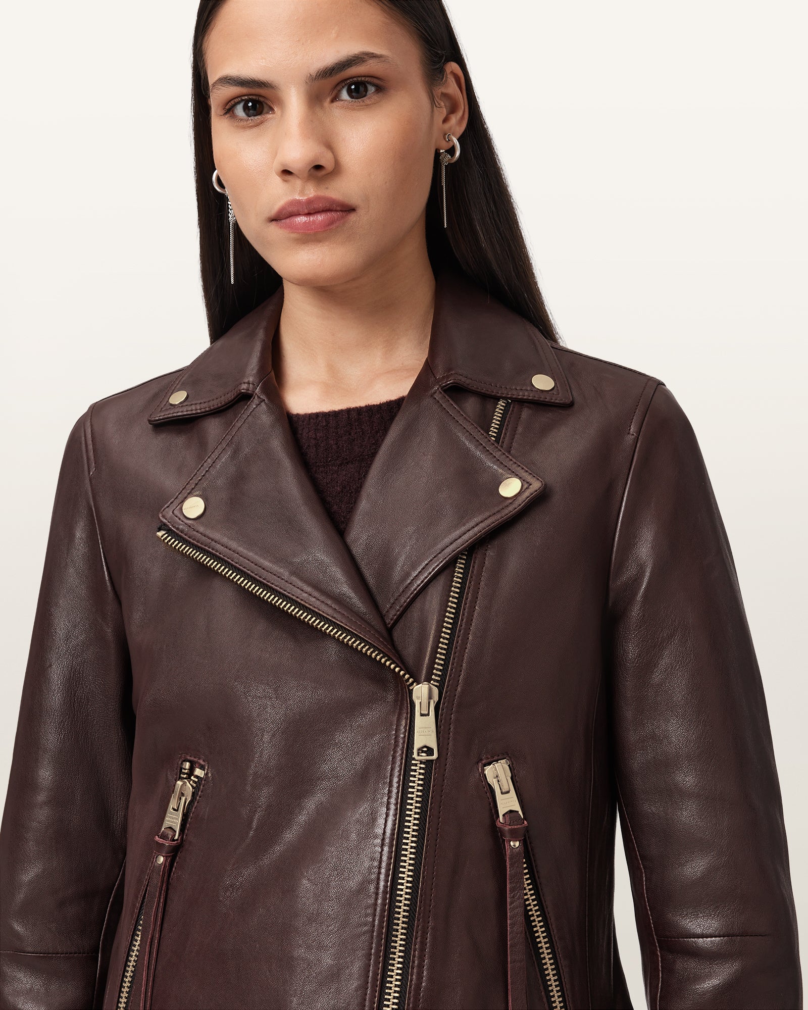 OXBLOOD RED Color Dalby Biker Leather Jacket from AllSaints