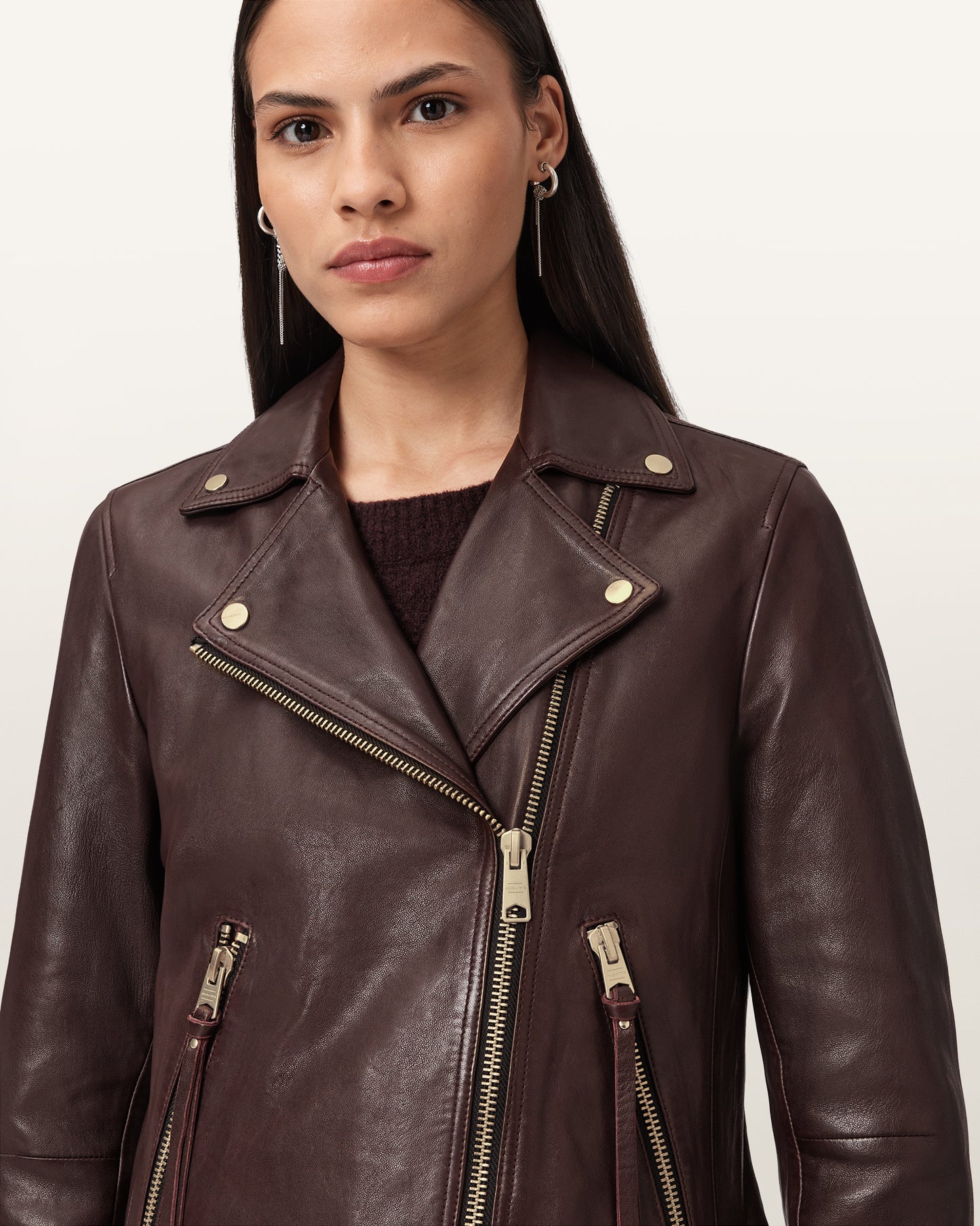 OXBLOOD RED Color Dalby Biker Leather Jacket from AllSaints