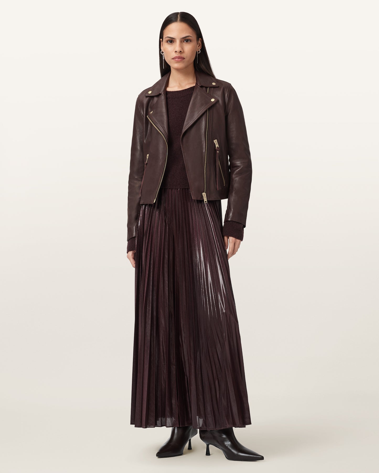 OXBLOOD RED Color Dalby Biker Leather Jacket from AllSaints