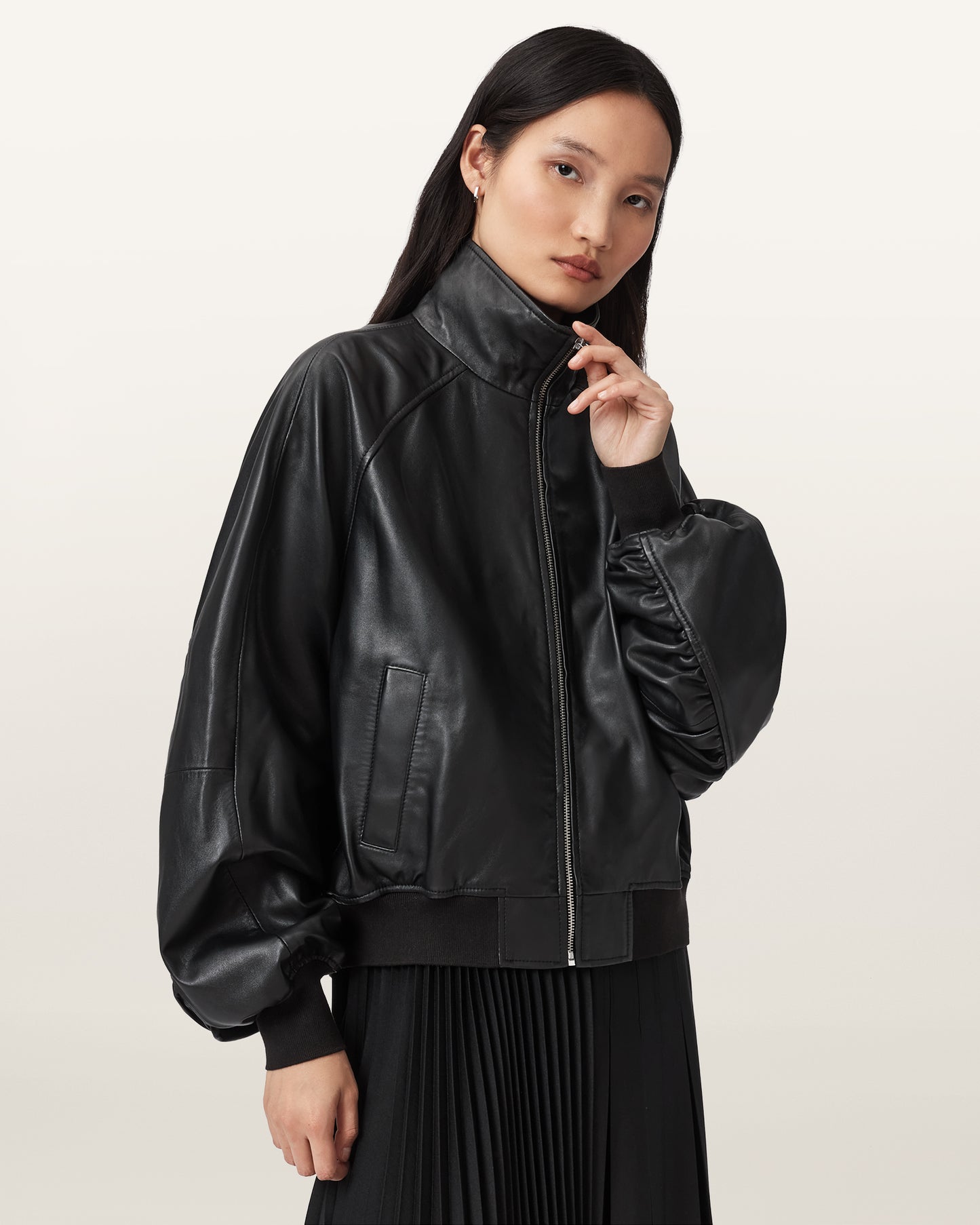 Black Color Felda Bomber Leather Jacket from AllSaints
