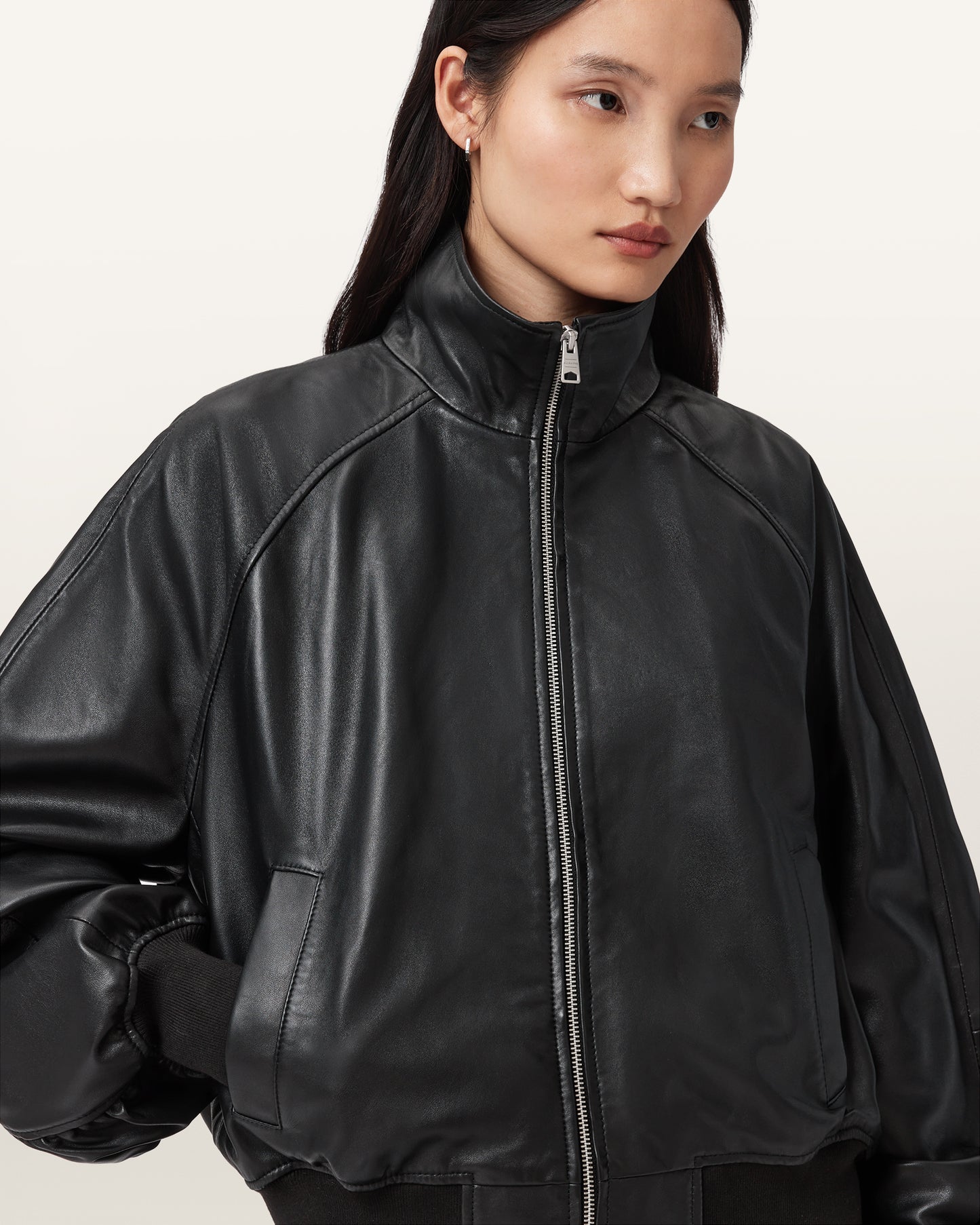 Black Color Felda Bomber Leather Jacket from AllSaints