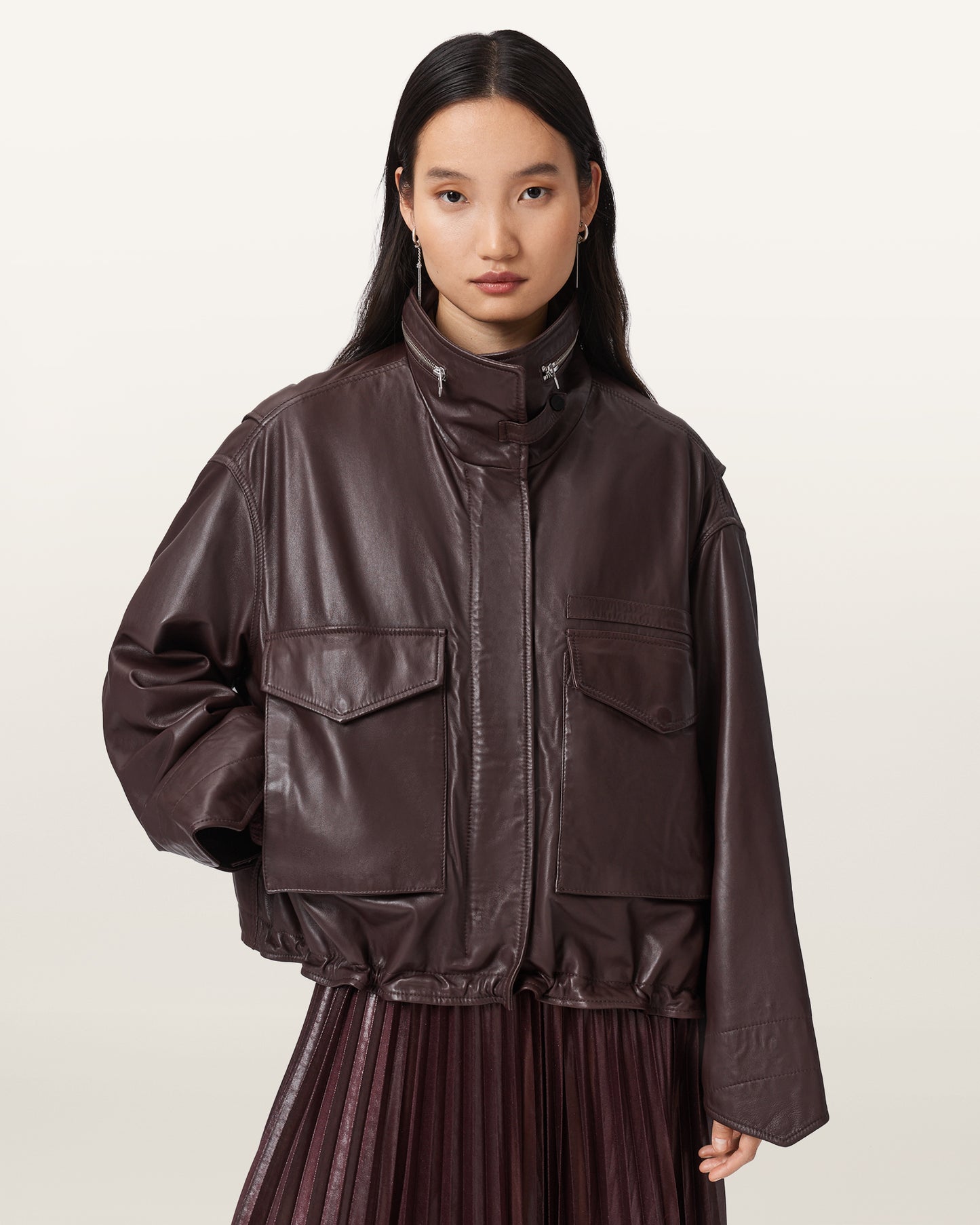 OXBLOOD RED Color Clay Leather Jacket from AllSaints