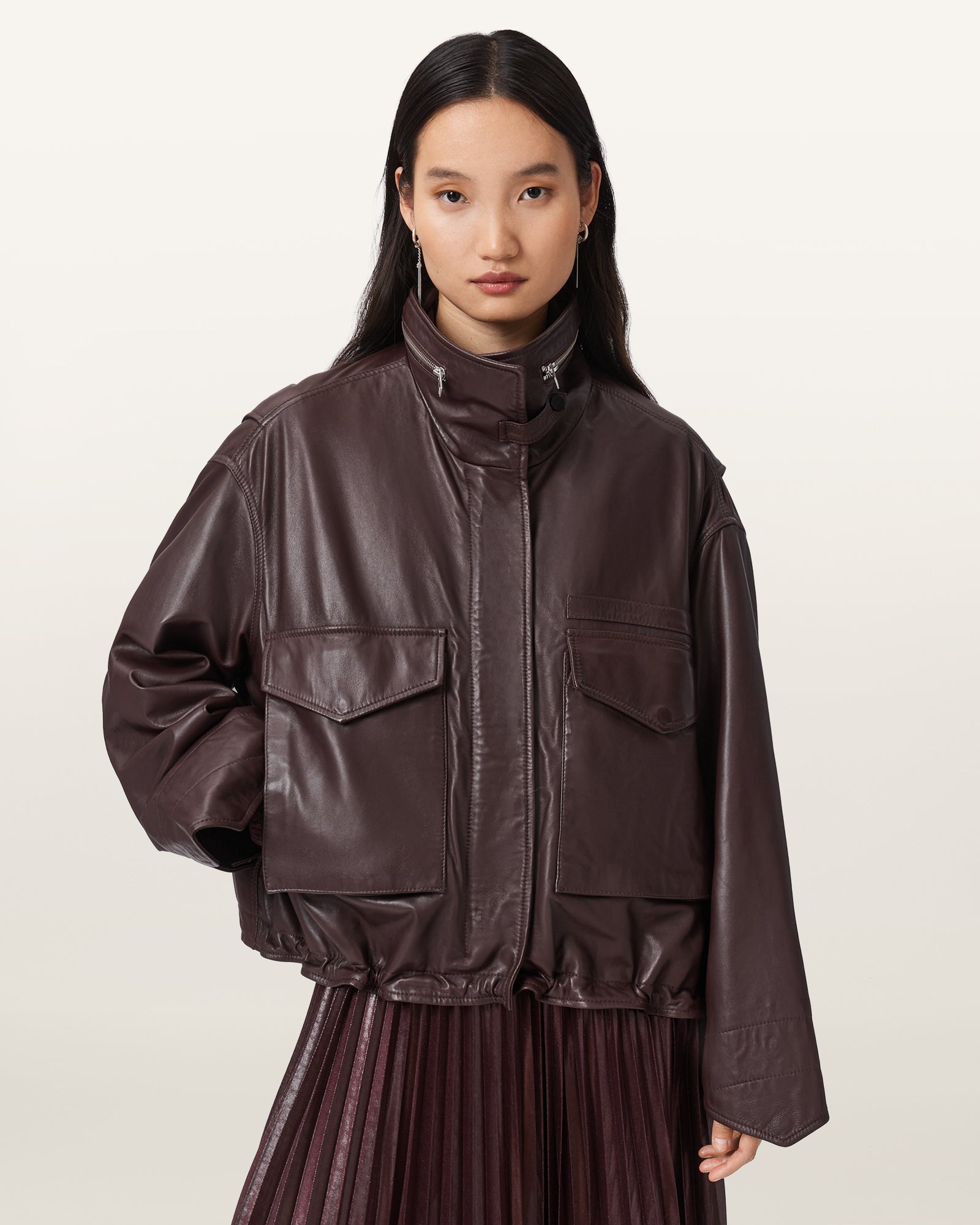 OXBLOOD RED Color Clay Leather Jacket from AllSaints