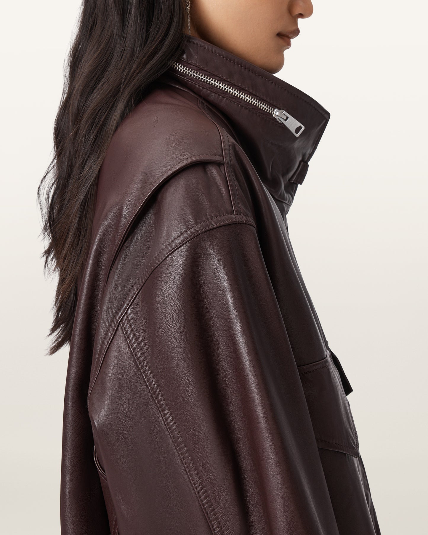 OXBLOOD RED Color Clay Leather Jacket from AllSaints