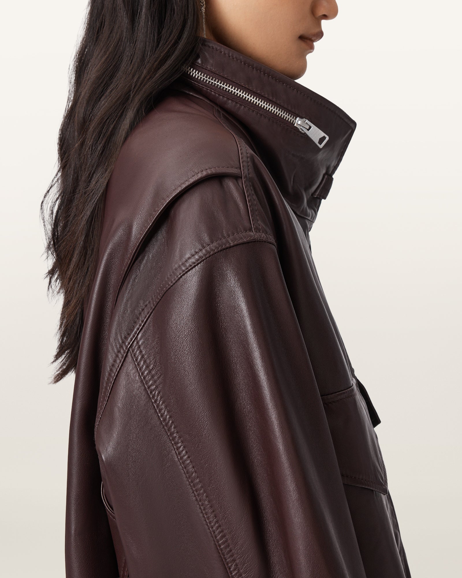 OXBLOOD RED Color Clay Leather Jacket from AllSaints