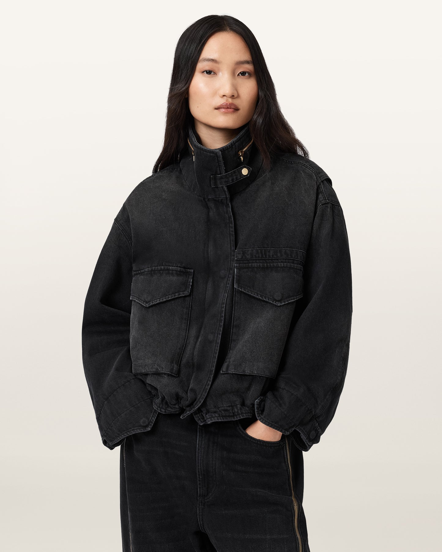 Washed Black Color Clay Zip Jacket from AllSaints