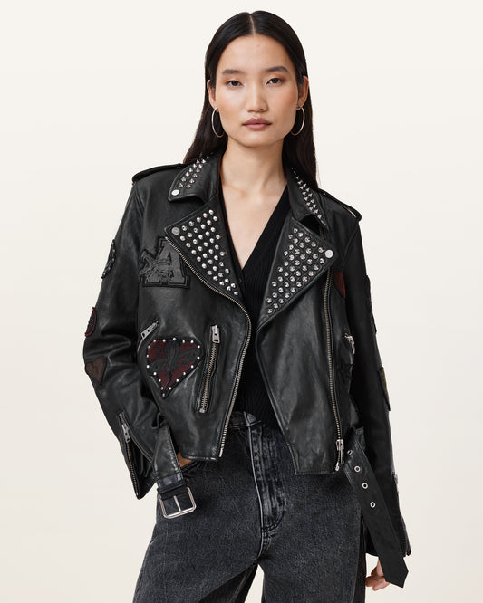 Black Color College Biker Leather Jacket from AllSaints