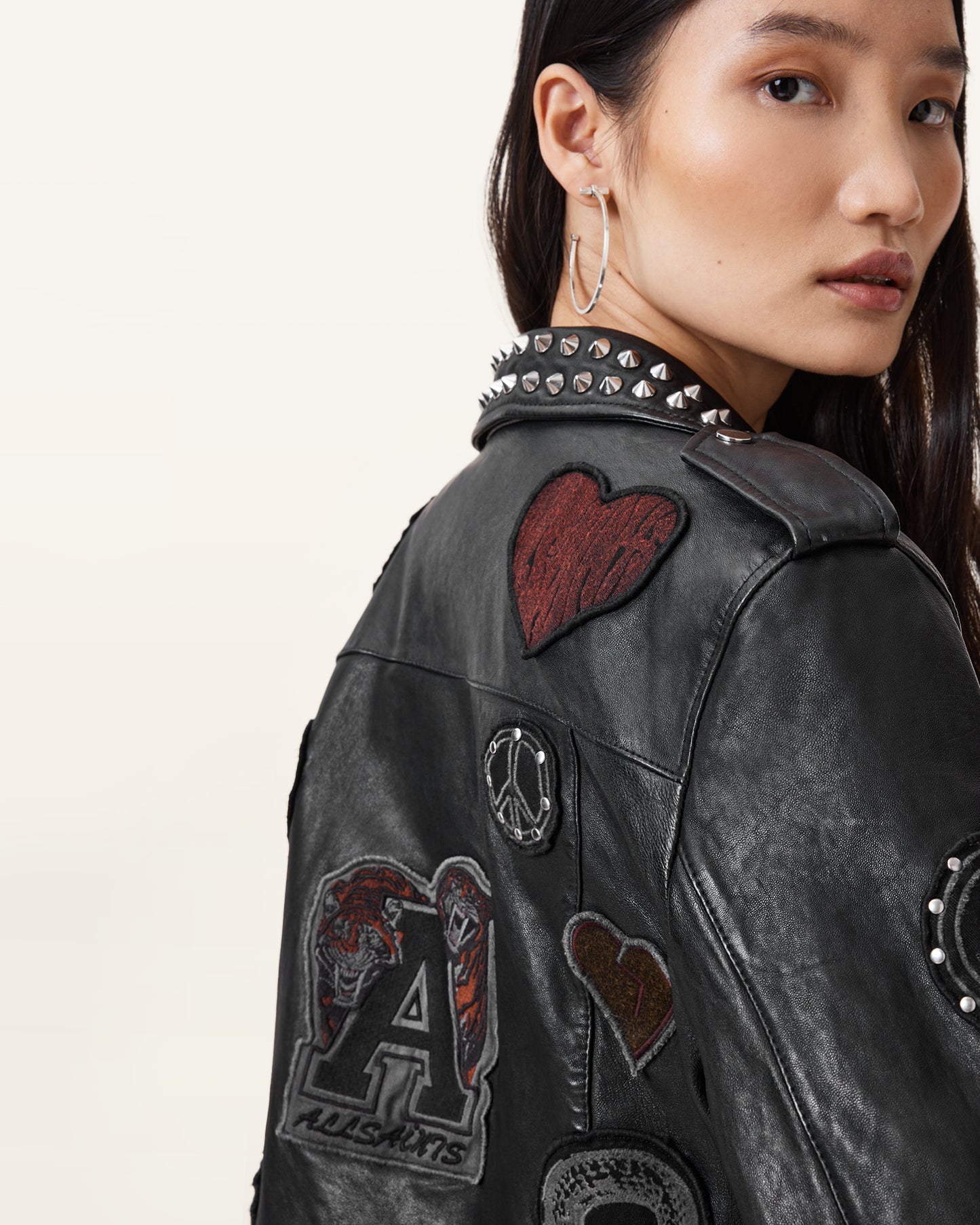 Black Color College Biker Leather Jacket from AllSaints