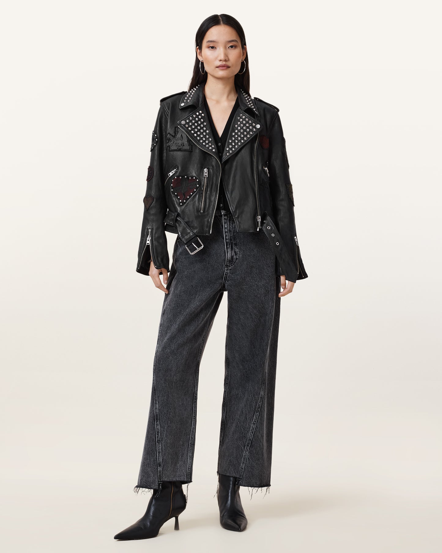 Black Color College Biker Leather Jacket from AllSaints