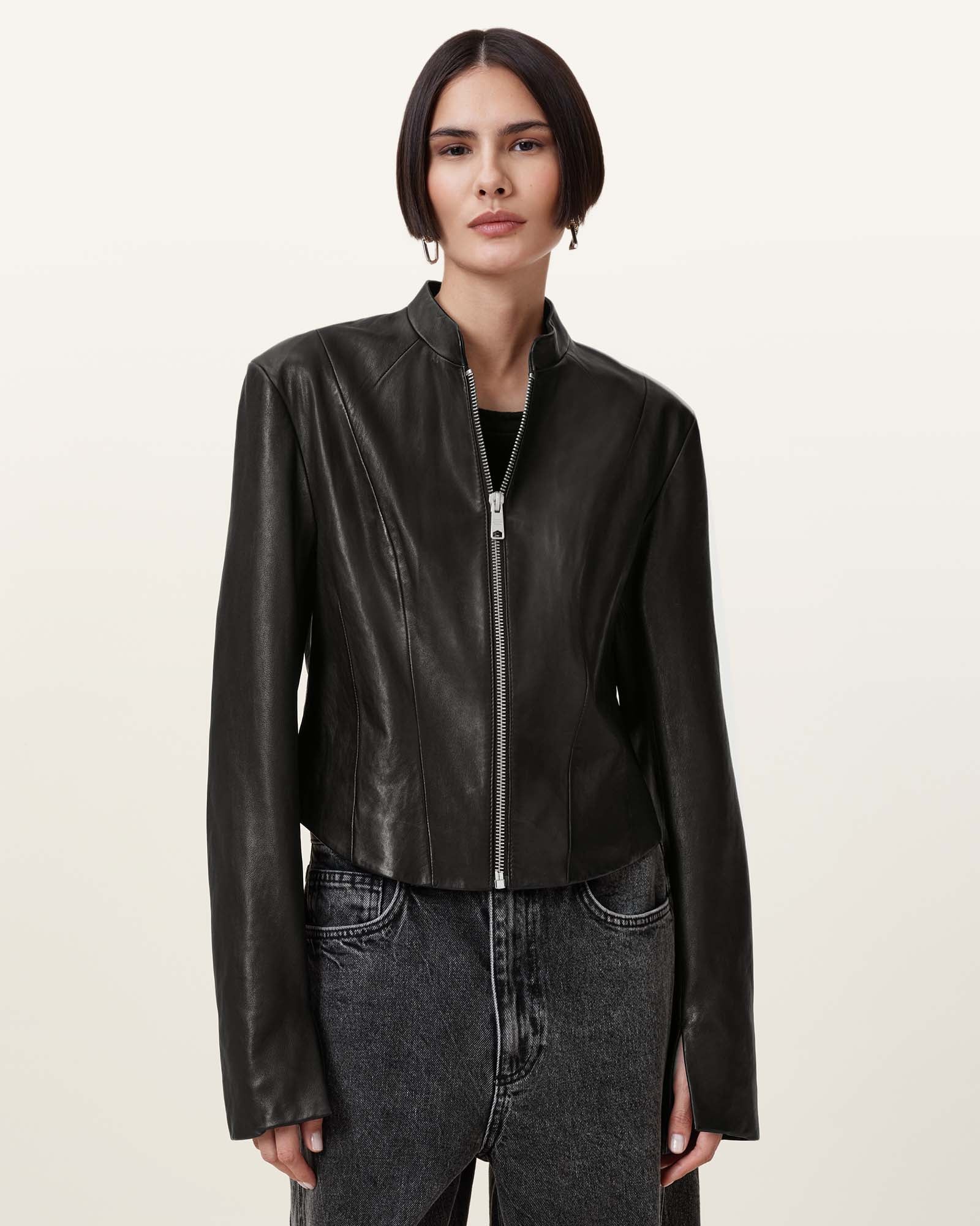 Black Color Sadler Leather Jacket from AllSaints