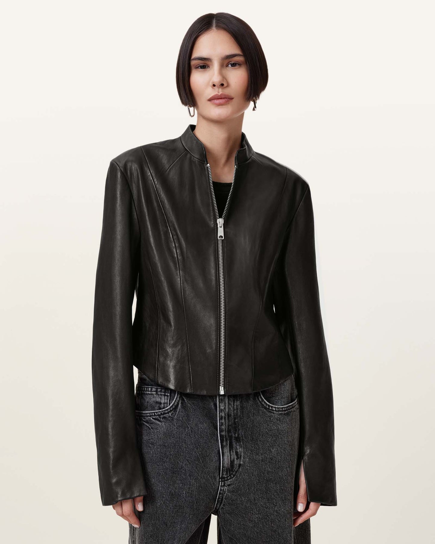Black Color Sadler Leather Jacket from AllSaints