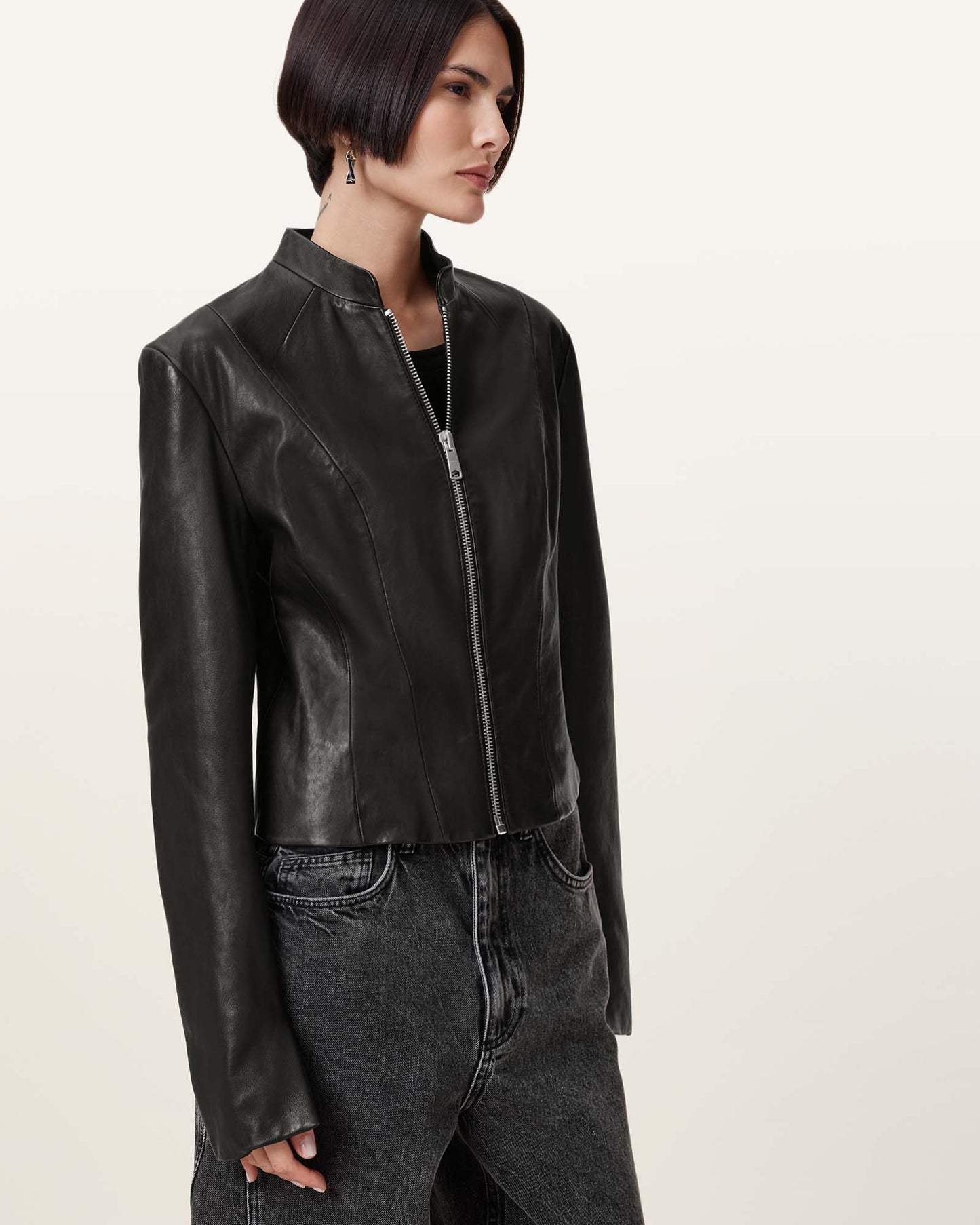 Black Color Sadler Leather Jacket from AllSaints