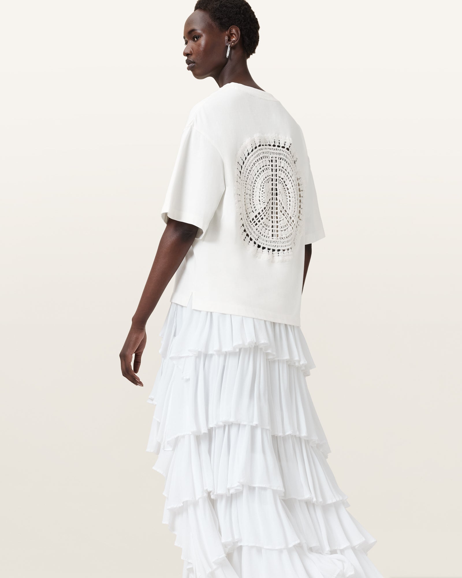 ECRU WHITE Color Amelie Crochet Tee from AllSaints