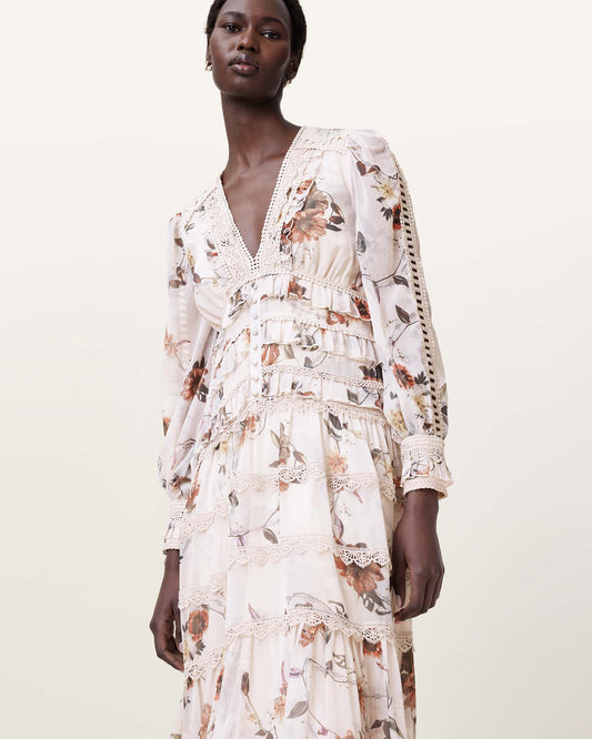 UNITY ECRU WHITE Color Zora Midi Dress from AllSaints