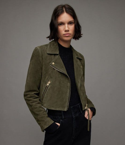 Suede Dalby Crop Biker - AllSaints Hong Kong